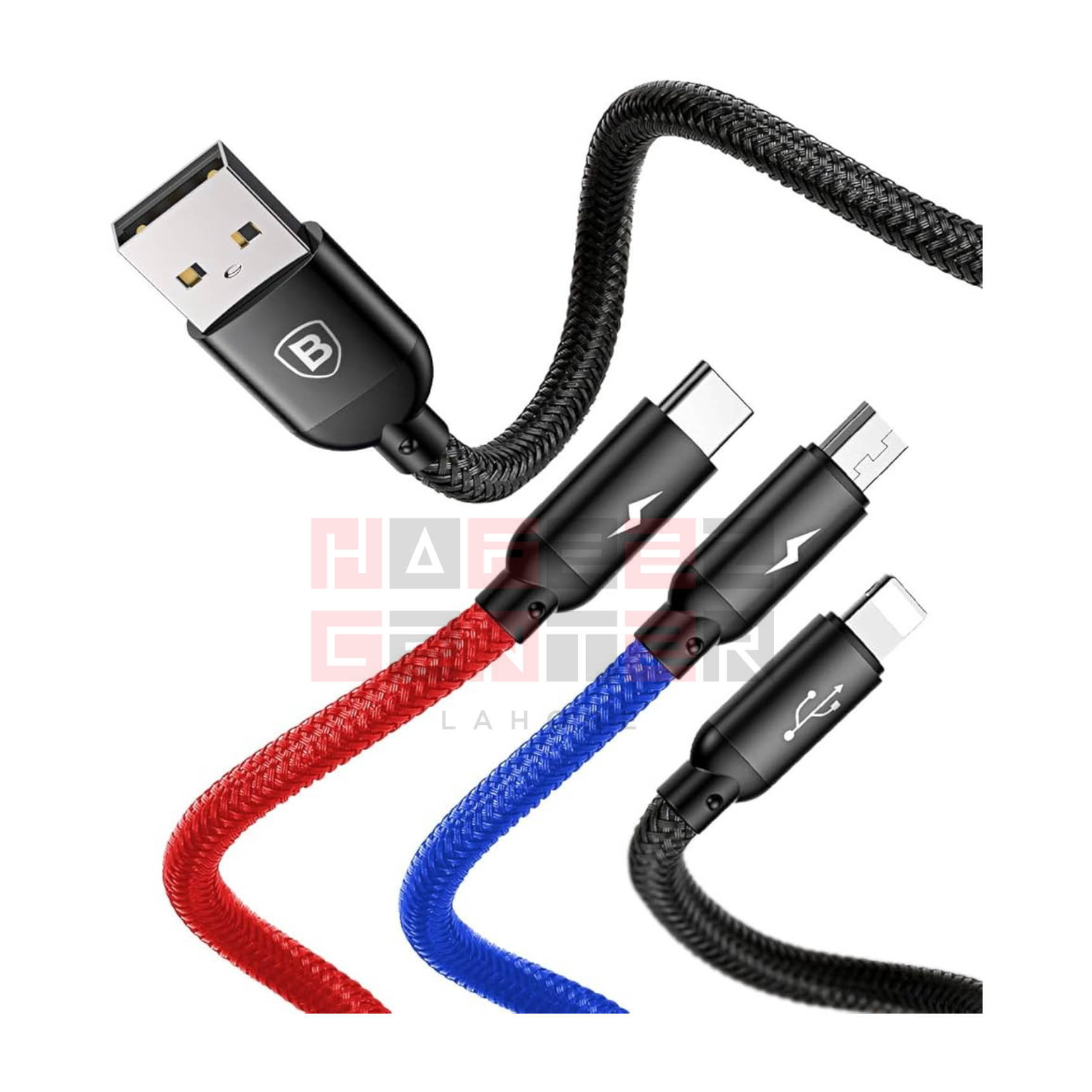 Baseus Three Primary Colors 3-in-1 Cable USB For M+L+T 3.5A 1.2m - Image 2