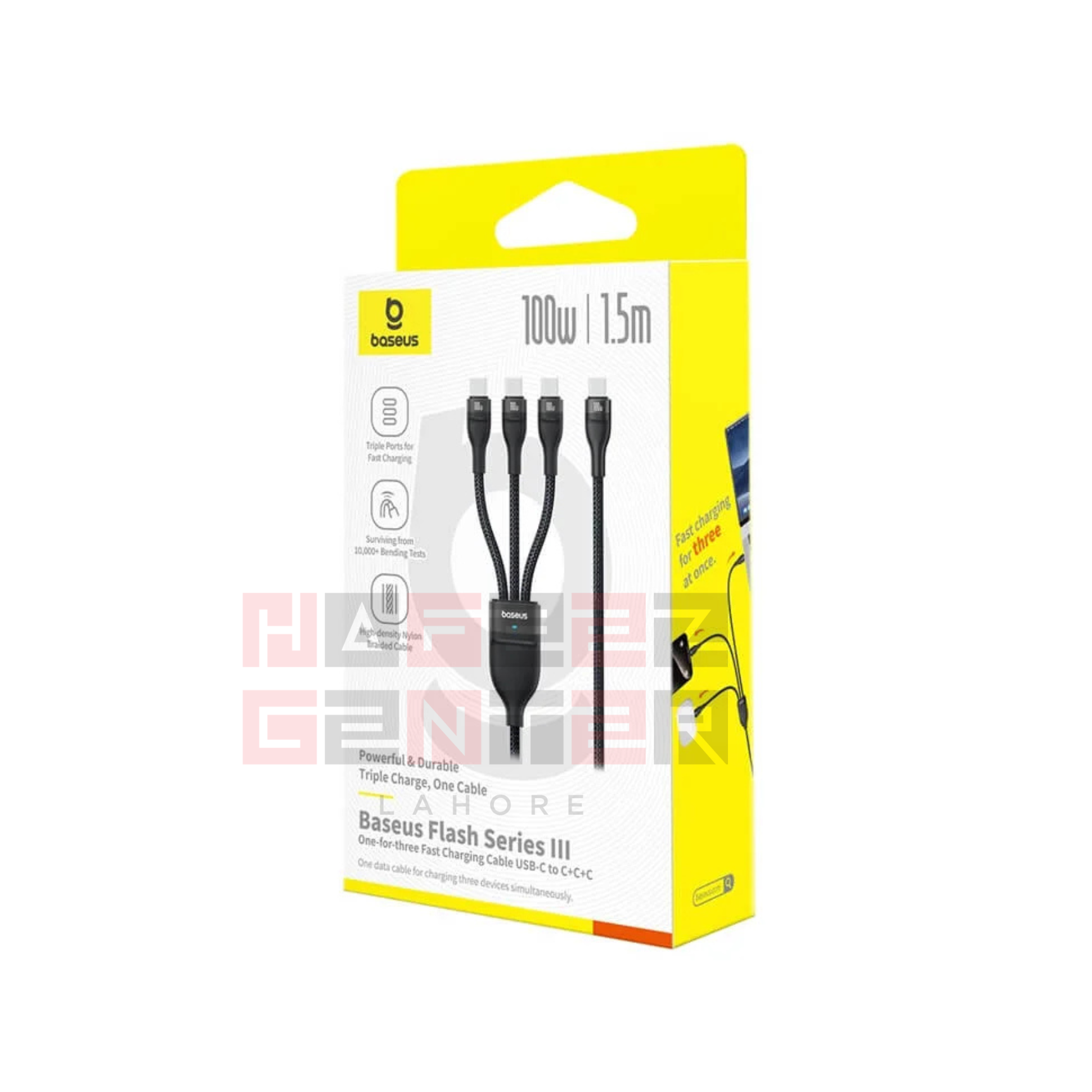 Baseus Flash Series 3 One-for-three Fast Charging Cable Type-C to C+C+L 100W 1.5m Cluster Black - Image 4